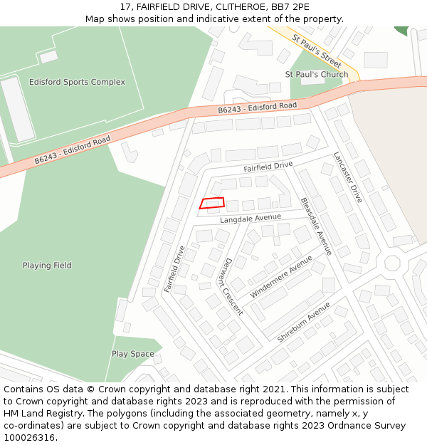 17, FAIRFIELD DRIVE, CLITHEROE, BB7 2PE: Location map and indicative extent of plot