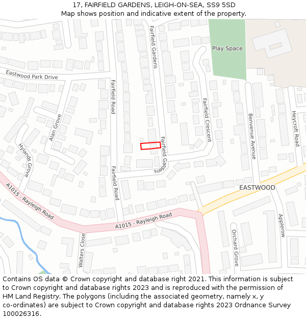 17, FAIRFIELD GARDENS, LEIGH-ON-SEA, SS9 5SD: Location map and indicative extent of plot