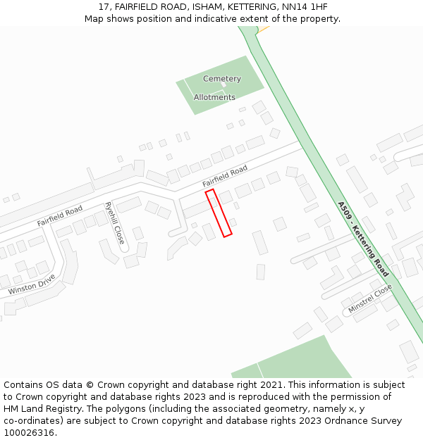 17, FAIRFIELD ROAD, ISHAM, KETTERING, NN14 1HF: Location map and indicative extent of plot