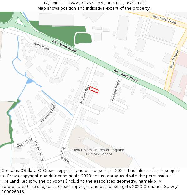 17, FAIRFIELD WAY, KEYNSHAM, BRISTOL, BS31 1GE: Location map and indicative extent of plot