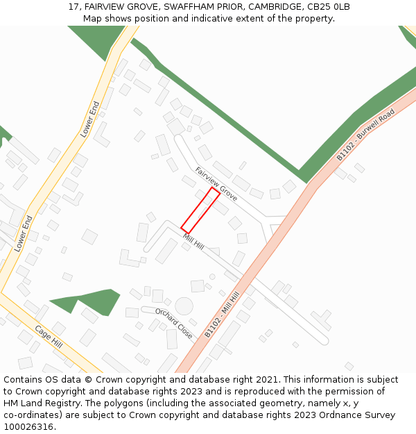 17, FAIRVIEW GROVE, SWAFFHAM PRIOR, CAMBRIDGE, CB25 0LB: Location map and indicative extent of plot