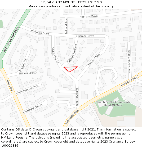 17, FALKLAND MOUNT, LEEDS, LS17 6JG: Location map and indicative extent of plot