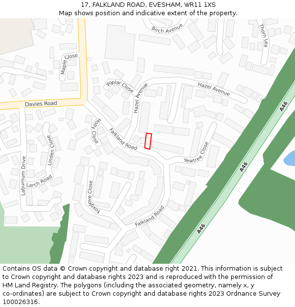 17, FALKLAND ROAD, EVESHAM, WR11 1XS: Location map and indicative extent of plot