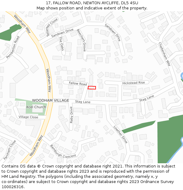 17, FALLOW ROAD, NEWTON AYCLIFFE, DL5 4SU: Location map and indicative extent of plot