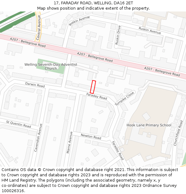 17, FARADAY ROAD, WELLING, DA16 2ET: Location map and indicative extent of plot