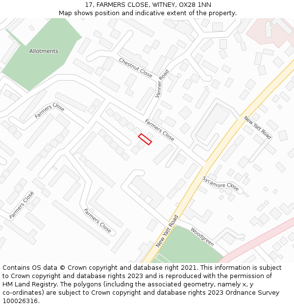 17, FARMERS CLOSE, WITNEY, OX28 1NN: Location map and indicative extent of plot