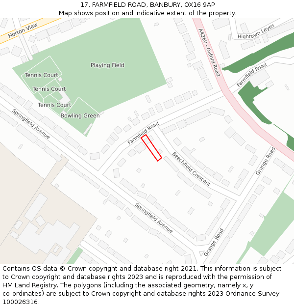 17, FARMFIELD ROAD, BANBURY, OX16 9AP: Location map and indicative extent of plot