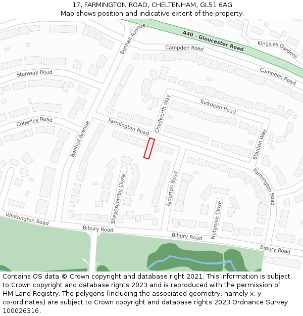 17, FARMINGTON ROAD, CHELTENHAM, GL51 6AG: Location map and indicative extent of plot