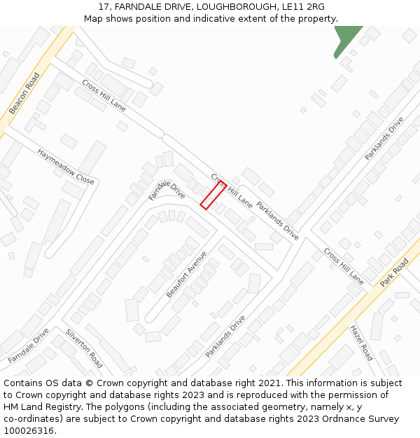 17, FARNDALE DRIVE, LOUGHBOROUGH, LE11 2RG: Location map and indicative extent of plot