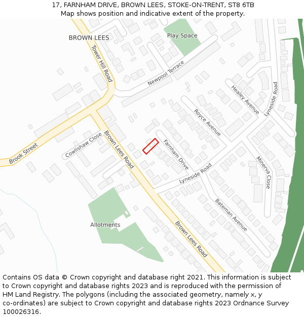 17, FARNHAM DRIVE, BROWN LEES, STOKE-ON-TRENT, ST8 6TB: Location map and indicative extent of plot