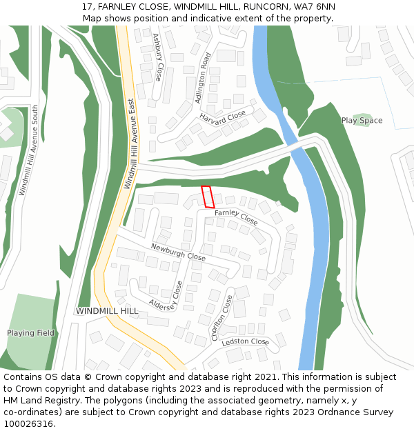 17, FARNLEY CLOSE, WINDMILL HILL, RUNCORN, WA7 6NN: Location map and indicative extent of plot