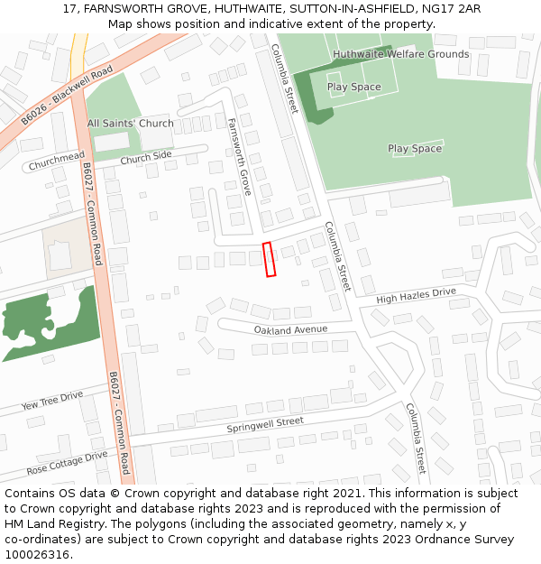 17, FARNSWORTH GROVE, HUTHWAITE, SUTTON-IN-ASHFIELD, NG17 2AR: Location map and indicative extent of plot