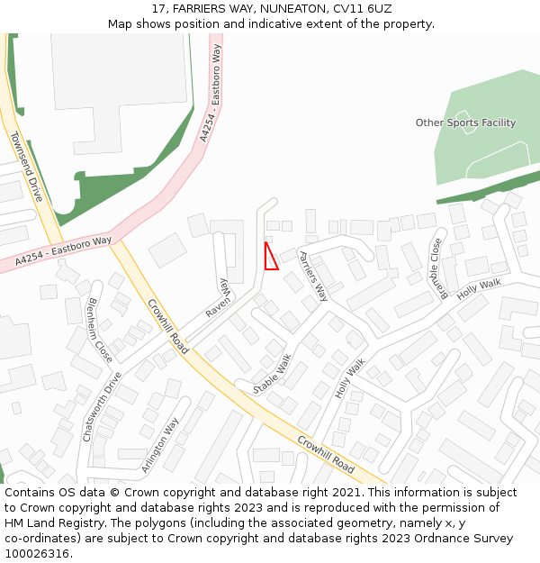 17, FARRIERS WAY, NUNEATON, CV11 6UZ: Location map and indicative extent of plot