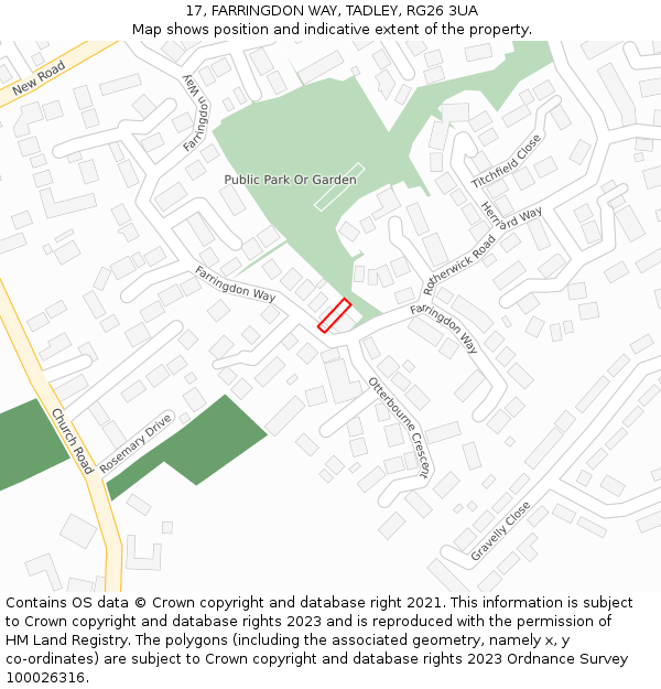 17, FARRINGDON WAY, TADLEY, RG26 3UA: Location map and indicative extent of plot