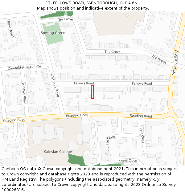 17, FELLOWS ROAD, FARNBOROUGH, GU14 6NU: Location map and indicative extent of plot