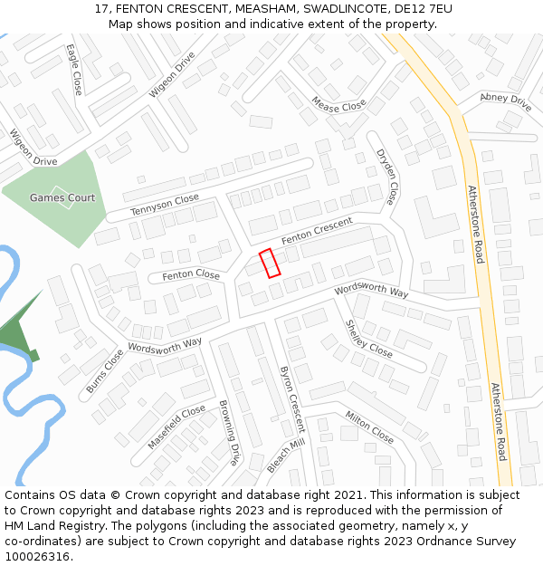 17, FENTON CRESCENT, MEASHAM, SWADLINCOTE, DE12 7EU: Location map and indicative extent of plot