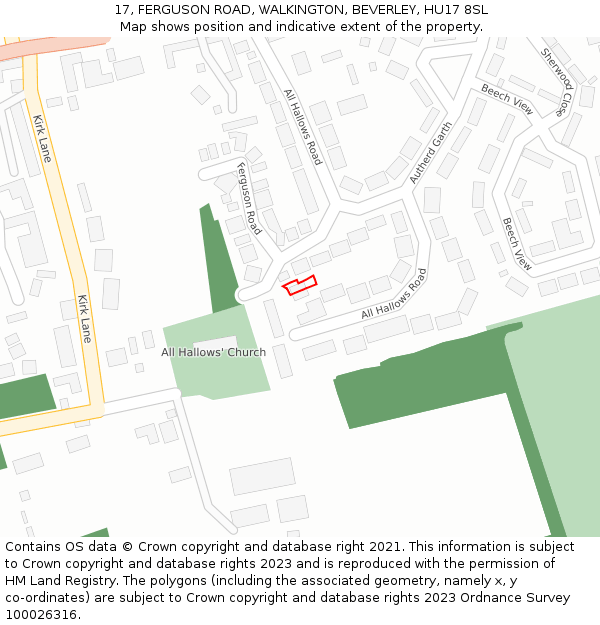 17, FERGUSON ROAD, WALKINGTON, BEVERLEY, HU17 8SL: Location map and indicative extent of plot