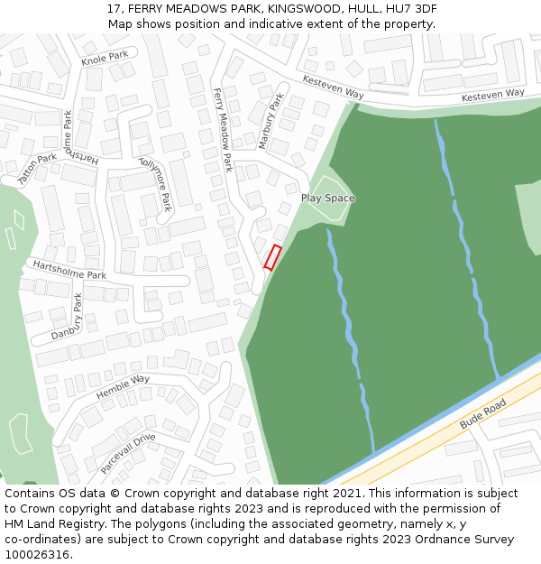 17, FERRY MEADOWS PARK, KINGSWOOD, HULL, HU7 3DF: Location map and indicative extent of plot