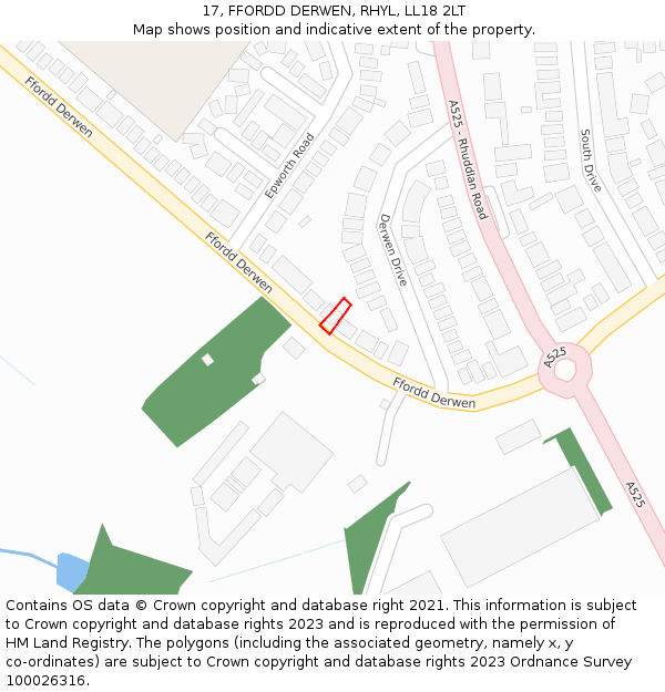 17, FFORDD DERWEN, RHYL, LL18 2LT: Location map and indicative extent of plot