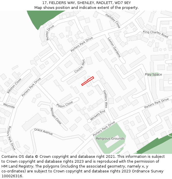 17, FIELDERS WAY, SHENLEY, RADLETT, WD7 9EY: Location map and indicative extent of plot