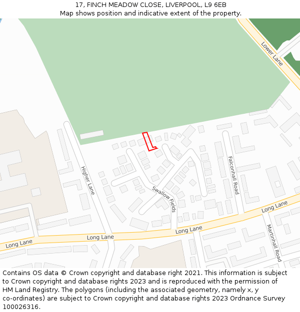 17, FINCH MEADOW CLOSE, LIVERPOOL, L9 6EB: Location map and indicative extent of plot