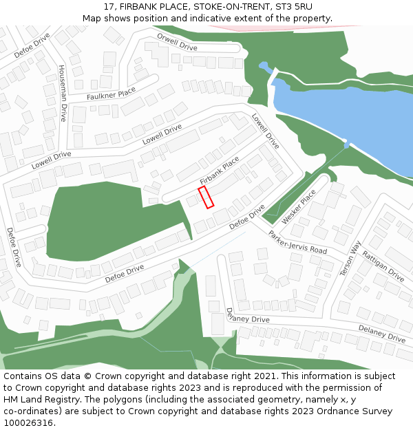 17, FIRBANK PLACE, STOKE-ON-TRENT, ST3 5RU: Location map and indicative extent of plot