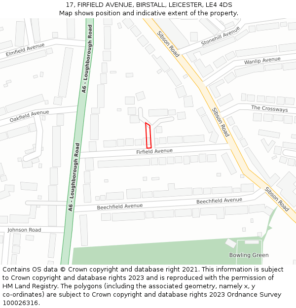 17, FIRFIELD AVENUE, BIRSTALL, LEICESTER, LE4 4DS: Location map and indicative extent of plot