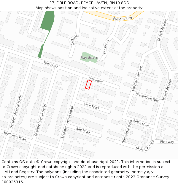 17, FIRLE ROAD, PEACEHAVEN, BN10 8DD: Location map and indicative extent of plot