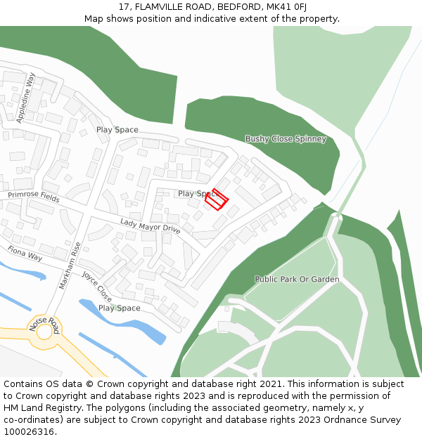 17, FLAMVILLE ROAD, BEDFORD, MK41 0FJ: Location map and indicative extent of plot