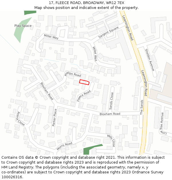 17, FLEECE ROAD, BROADWAY, WR12 7EX: Location map and indicative extent of plot