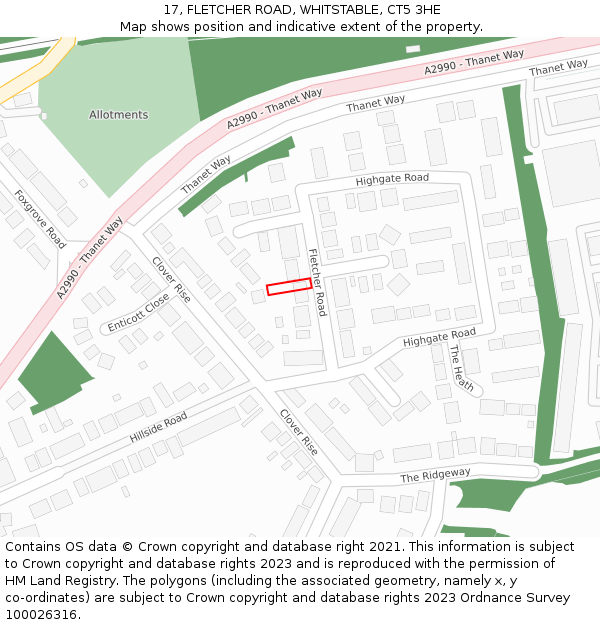 17, FLETCHER ROAD, WHITSTABLE, CT5 3HE: Location map and indicative extent of plot