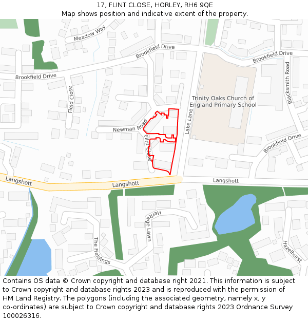 17, FLINT CLOSE, HORLEY, RH6 9QE: Location map and indicative extent of plot