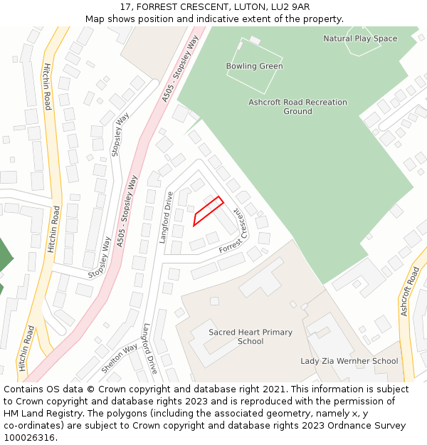 17, FORREST CRESCENT, LUTON, LU2 9AR: Location map and indicative extent of plot