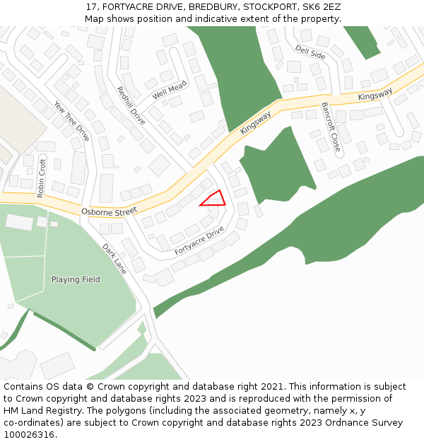 17, FORTYACRE DRIVE, BREDBURY, STOCKPORT, SK6 2EZ: Location map and indicative extent of plot