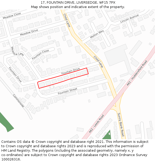 17, FOUNTAIN DRIVE, LIVERSEDGE, WF15 7PX: Location map and indicative extent of plot