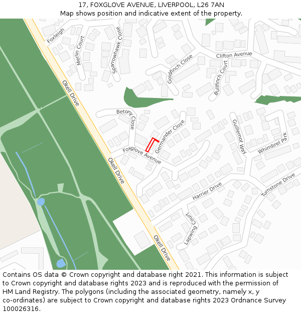 17, FOXGLOVE AVENUE, LIVERPOOL, L26 7AN: Location map and indicative extent of plot