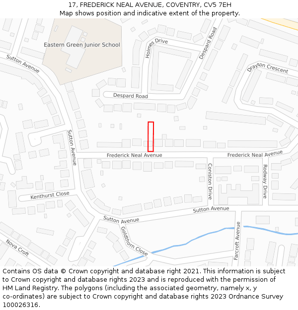 17, FREDERICK NEAL AVENUE, COVENTRY, CV5 7EH: Location map and indicative extent of plot