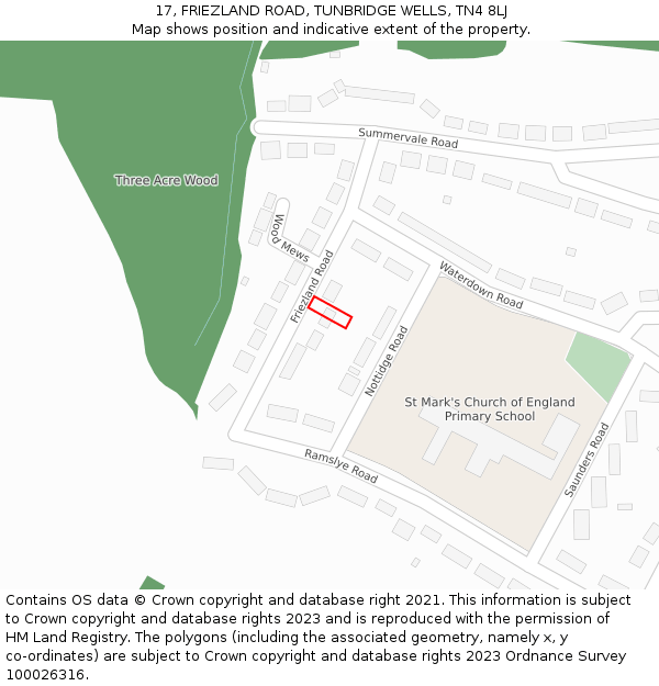 17, FRIEZLAND ROAD, TUNBRIDGE WELLS, TN4 8LJ: Location map and indicative extent of plot
