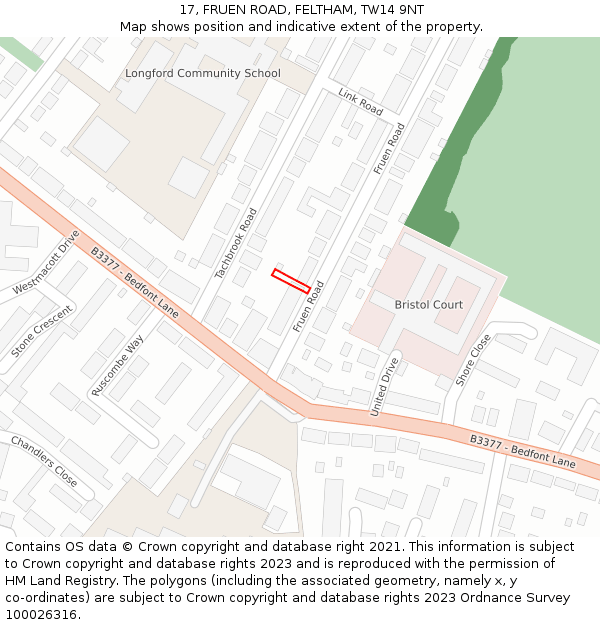 17, FRUEN ROAD, FELTHAM, TW14 9NT: Location map and indicative extent of plot