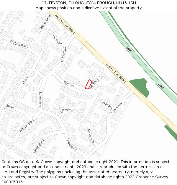 17, FRYSTON, ELLOUGHTON, BROUGH, HU15 1SH: Location map and indicative extent of plot