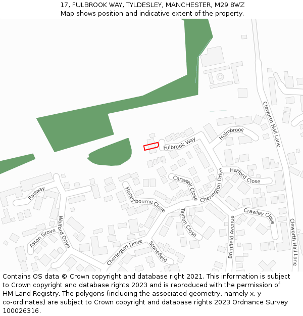 17, FULBROOK WAY, TYLDESLEY, MANCHESTER, M29 8WZ: Location map and indicative extent of plot