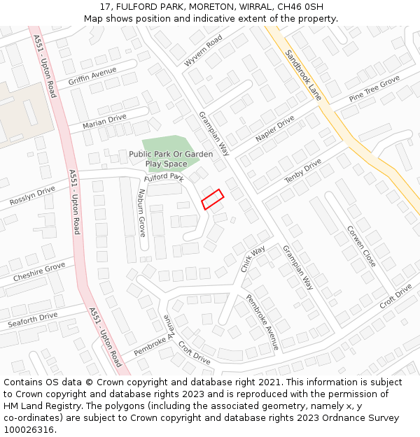 17, FULFORD PARK, MORETON, WIRRAL, CH46 0SH: Location map and indicative extent of plot