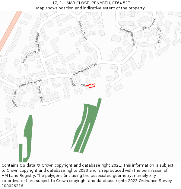 17, FULMAR CLOSE, PENARTH, CF64 5FE: Location map and indicative extent of plot