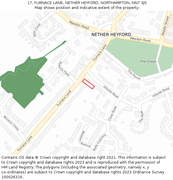 17, FURNACE LANE, NETHER HEYFORD, NORTHAMPTON, NN7 3JS: Location map and indicative extent of plot