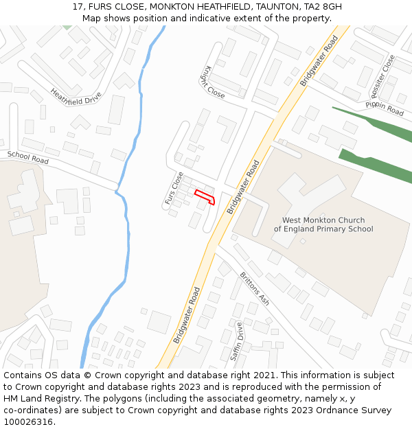 17, FURS CLOSE, MONKTON HEATHFIELD, TAUNTON, TA2 8GH: Location map and indicative extent of plot