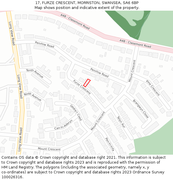 17, FURZE CRESCENT, MORRISTON, SWANSEA, SA6 6BP: Location map and indicative extent of plot