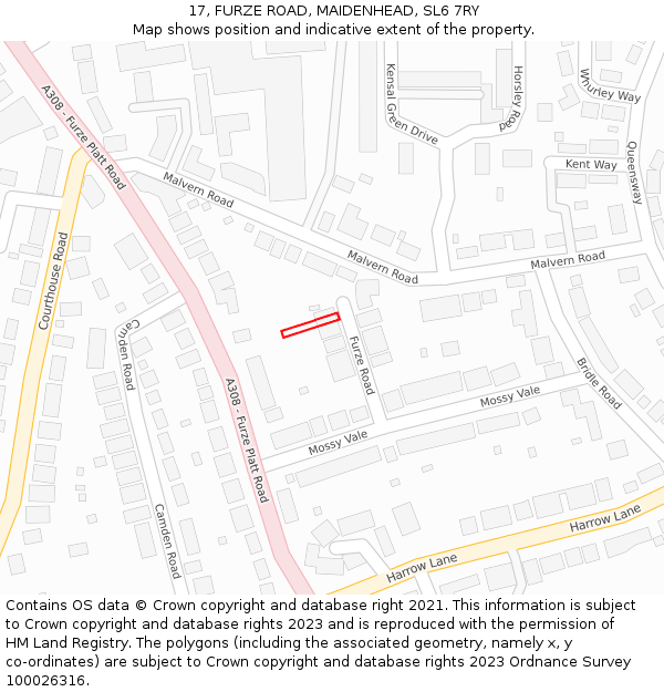 17, FURZE ROAD, MAIDENHEAD, SL6 7RY: Location map and indicative extent of plot