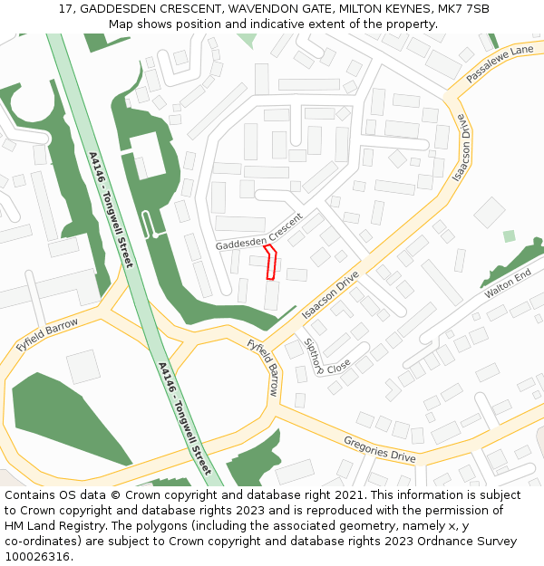 17, GADDESDEN CRESCENT, WAVENDON GATE, MILTON KEYNES, MK7 7SB: Location map and indicative extent of plot