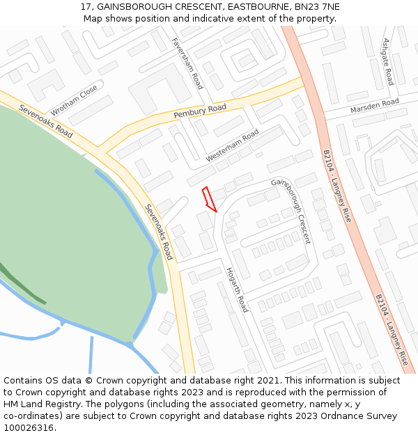 17, GAINSBOROUGH CRESCENT, EASTBOURNE, BN23 7NE: Location map and indicative extent of plot