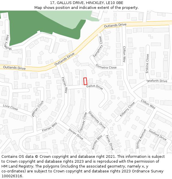 17, GALLUS DRIVE, HINCKLEY, LE10 0BE: Location map and indicative extent of plot